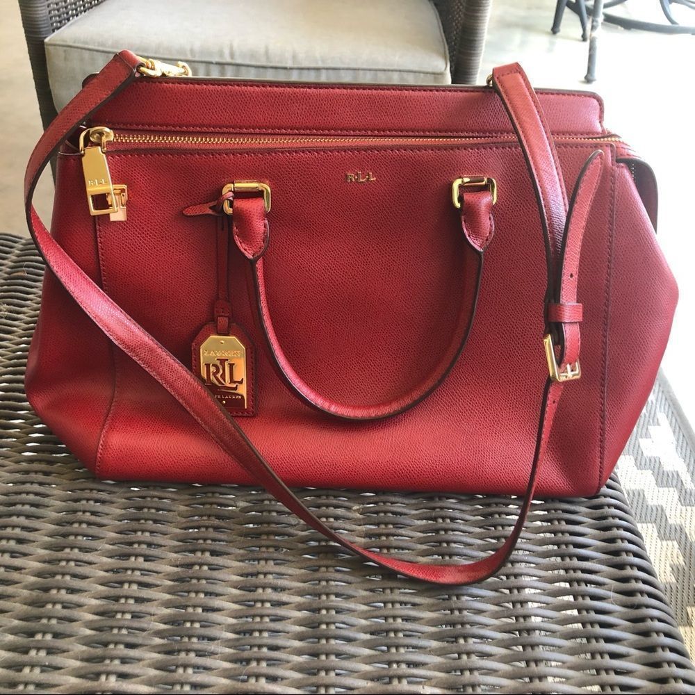 Lauren Ralph Lauren large leather satchel in red leather. Like new!